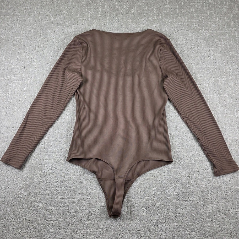 Abercrombie & Fitch Brown Ribbed Long Sleeve Scoop Neck Body Suit Womens Size XL - Picture 3 of 8